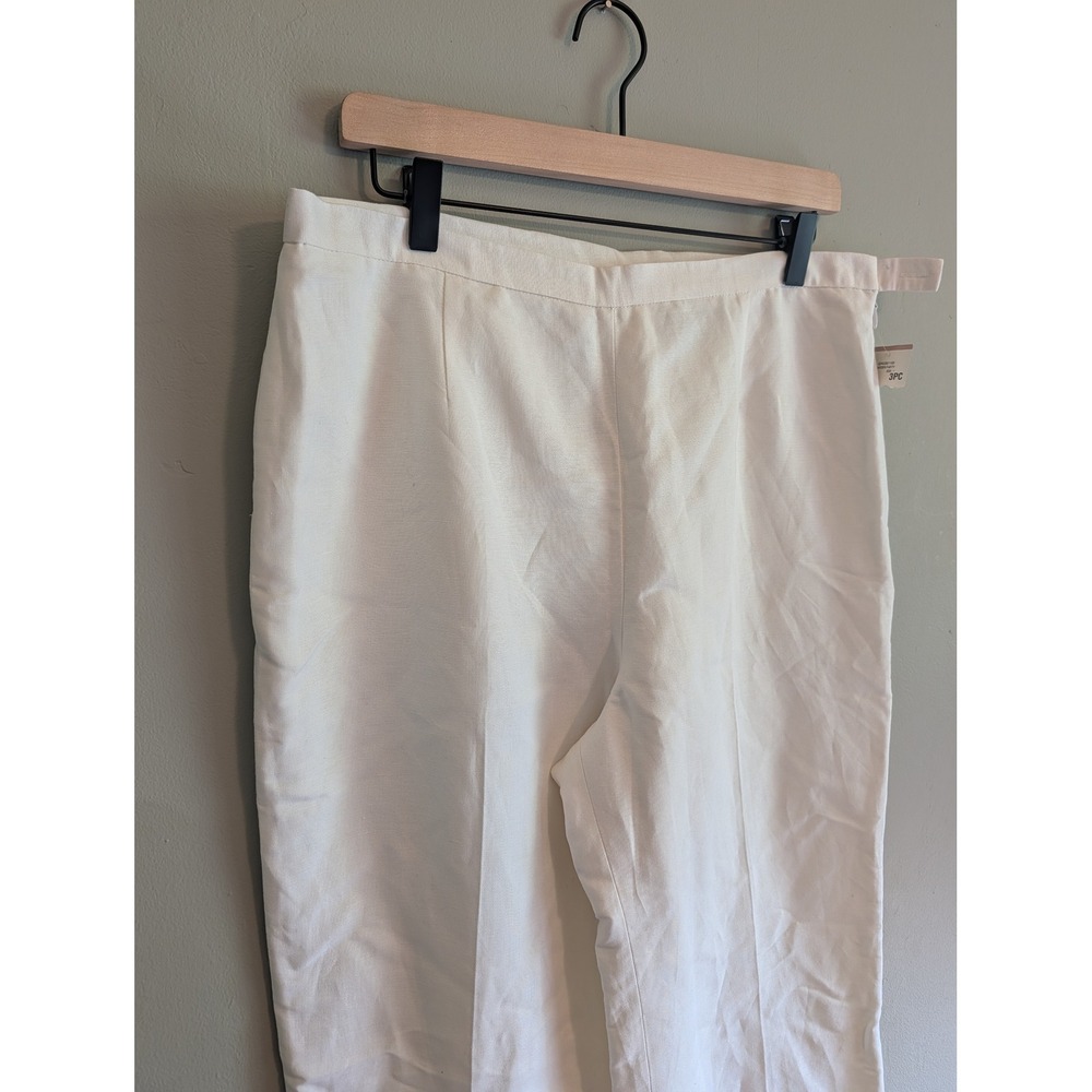 NWT Kasper White Linen Blend Straight Leg Lined Dress Pants Size 12 Side Zip - Picture 2 of 11